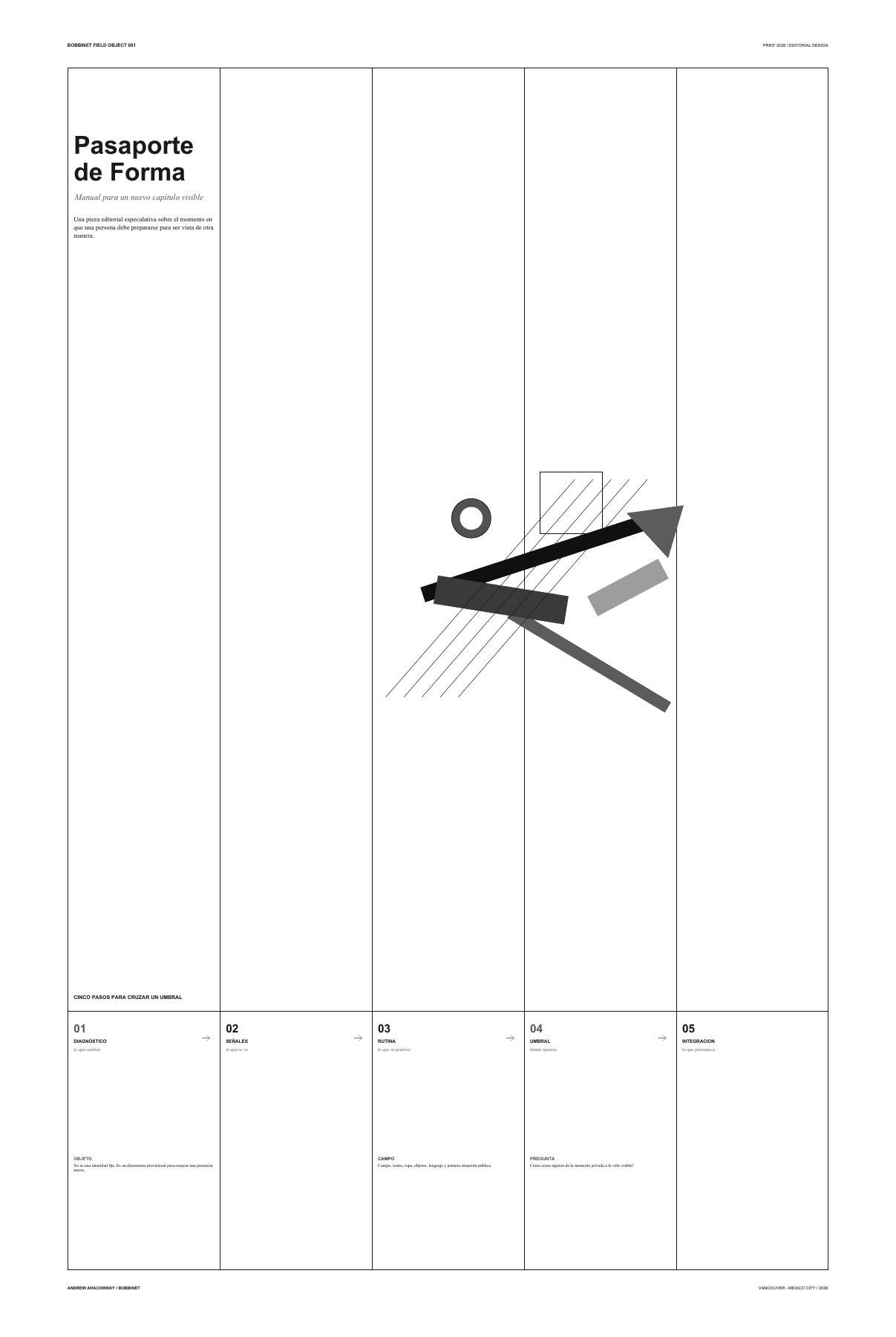 Pasaporte de Forma project sheet with five geometric marks.